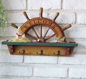 skyseen estilo mediterráneo gancho de pared perchero y estante con 3