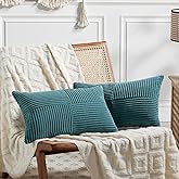Fancy Homi 2 Packs Teal Lumbar Decorative Throw Pillow Covers 12x20 Inch for Living Room Couch Bed Sofa, Rustic Farmhouse Boho Home Decor, Soft Striped Corduroy Rectangle Accent Cushion Case 30x50 cm