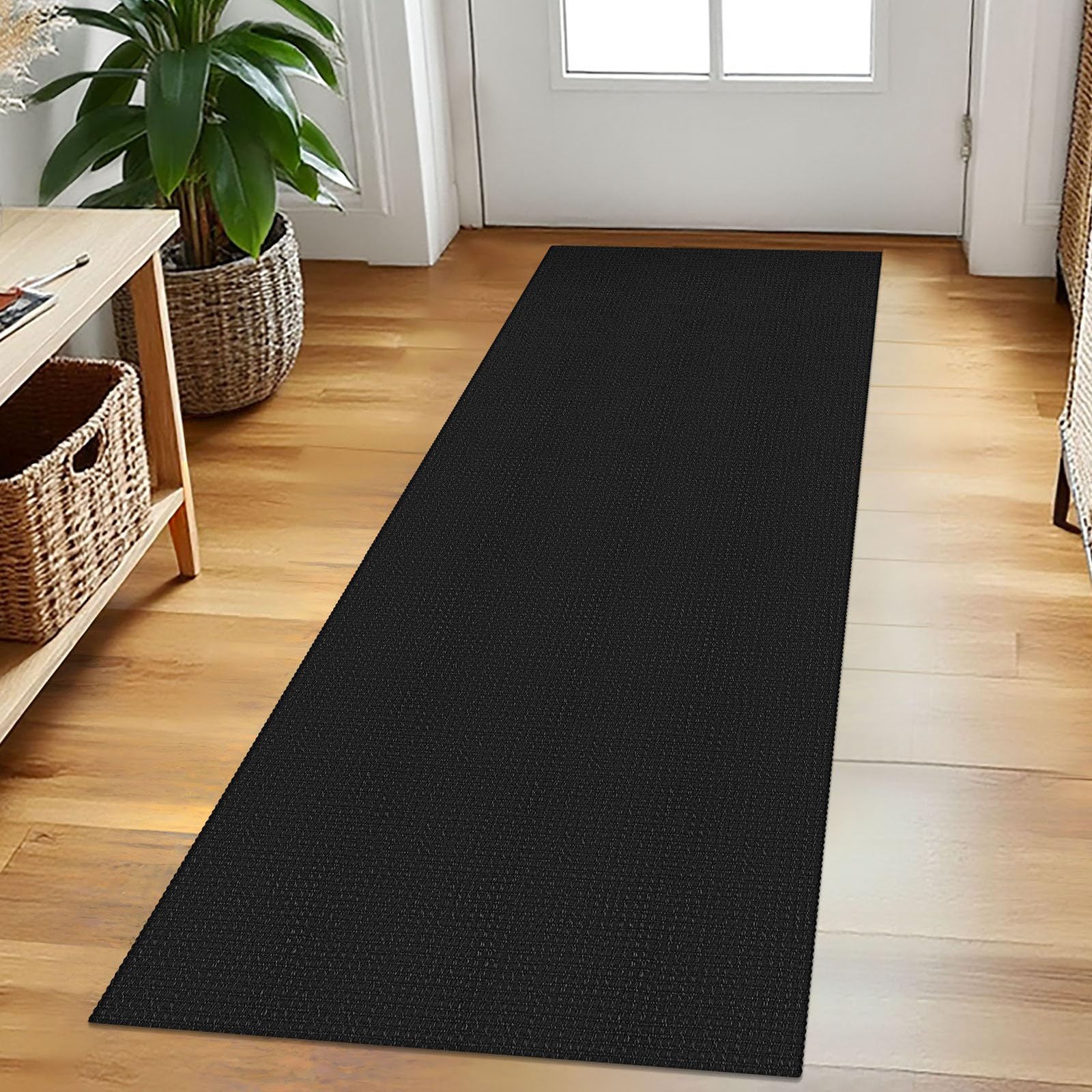 EARTHALL Woven Runner Rug 2x5 Ft Washable Runners for Hallways Cotton Non Slip Rubber Backed Kitchen Runner Braided Indoor Floor Carpet for Entryway, Hallway, Kitchen, Bedroom, Black/Grey