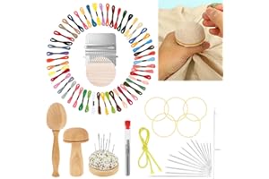 Mini Darning Loom, Darning Mushroom Egg for Socks, Knit Patch Kit 14 Hooks Small Weaving w 15 Large Eye Needles 50 Color Thre