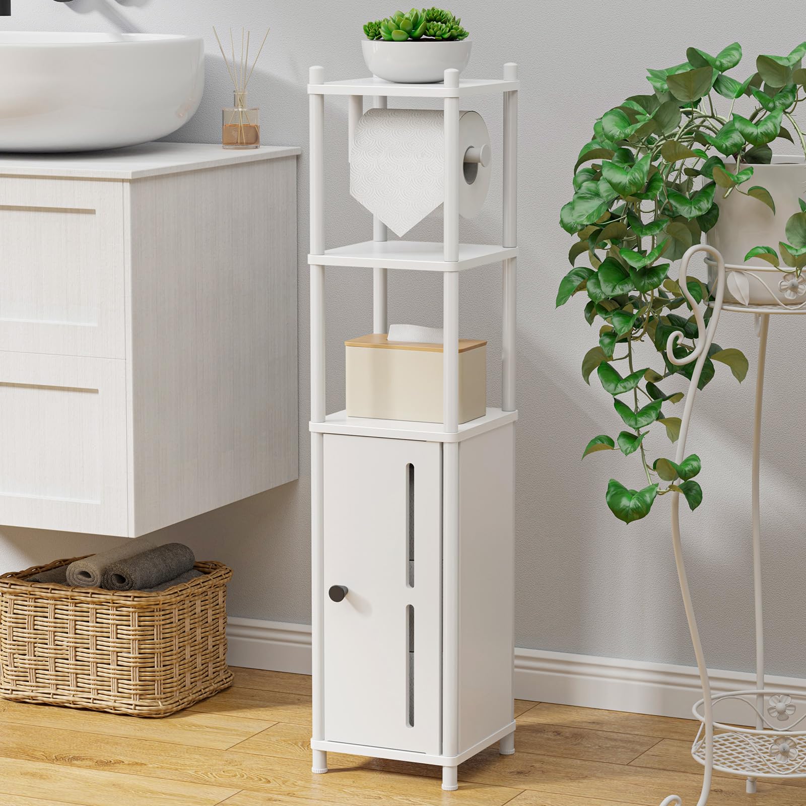 Photo 1 of ***MAJOR DAMAGE*** Kitsure Toilet Paper Holder Stand – Compact Bathroom Storage Cabinet for Extra Rolls and Small Items, Bathroom Organizers and Storage for Small Spaces, Over The Toilet Storage Cabinet, 31.0" H, White