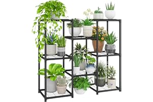 GENTINGBRO Plant Stand Indoor Outdoor Metal Plant Shelf for Multiple Plants Corner Plant Rack Window Flower Stand for Garden Patio Black