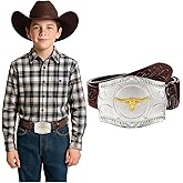 UpFind Kids Western Leather Belt for Boys Girls Youth Embossed Cowboy Belt with Silver Longhorn Buckle for Jeans 1.5" Wide