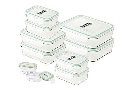 GLASSLOCK GL-419,10pcs Rechteckige Frischhaltdosen aus Glas Mailbox Sets-Mikrowellen Typ, grün 46.3 x 34.5 x 21.2 cm, 10-Einh