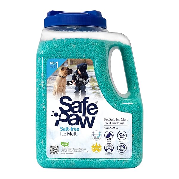 SAFE PAW, DOG/CHILD/PLANT PET SAFE ICE MELT WITH TRACTION AGENT, 8LB, 100% SALT-FREE/CHLORIDE-FREE, NON-TOXIC, NO CONCRETE DAMAGE, FAST ACTING, LASTS 3X LONGER