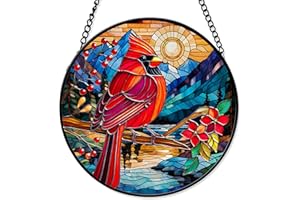 FIVITY 7.8'' Cardinal Suncatcher Stained Glass Window Hanging Memory Ornament Suncatchers Christmas Mothers Fathers Day Remembrance Sympathy Memorial Gifts for Loss of Loved One Mom Father Grandma