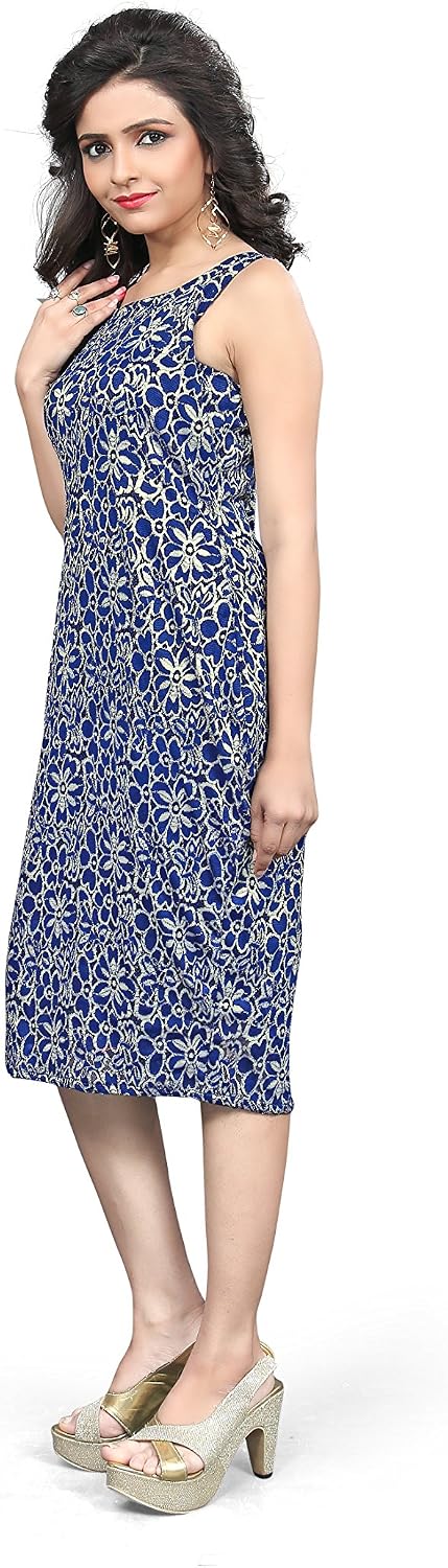 Buy Fish Cut Dress Girl S Attractive Blue Colored Floral One Piece Dress At Amazon In