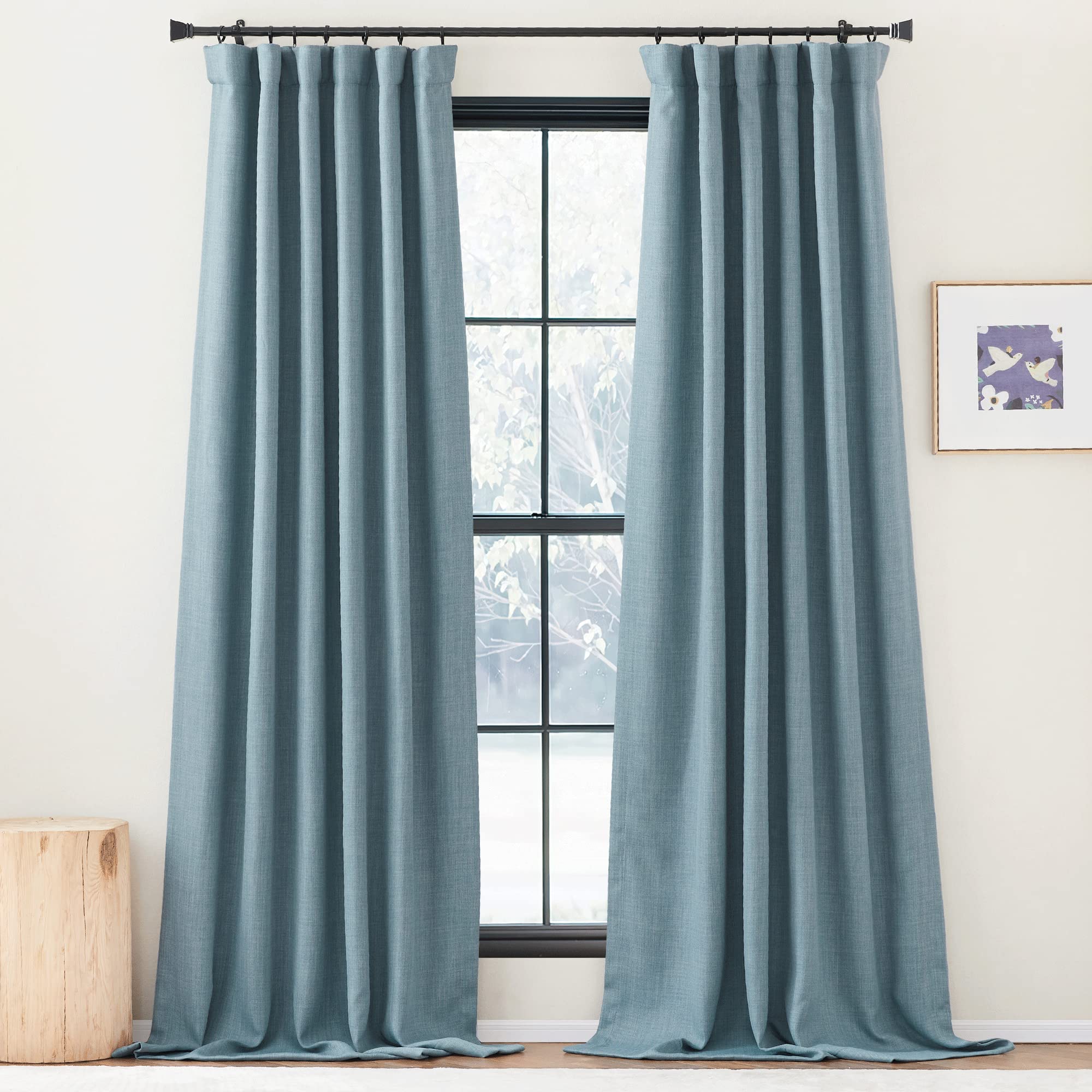 Photo 1 of NICETOWN Faux Linen Room Darkneing Mist Blue Curtains for Living Room, Pinch Pleated Curtains Sound Reducing Window Treatments Thermal Drapes Light Blocking for Bedroom, W50 x L90, 2 Pieces
