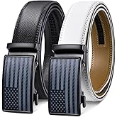 SANSTHS Ratchet Belts for Men 2 Pack, Mens Belts Leather for Dress with Adjustable Slide Buckle, Gift for Him 1 3/8"