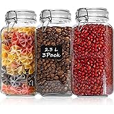 ComSaf Glass Food Storage Jar with Airtight Lid 2.3L/78OZ Set of 3, Storage Canister Container Square with Clear Preserving S