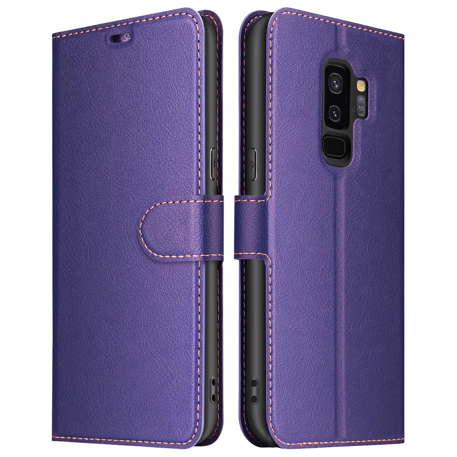 ELESNOW Phone Case for Samsung Galaxy S9 Plus, Flip Wallet PU Leather Card Holder with RFID Blocking Magnetic Closure Stand Cover for Samsung Galaxy S9 Plus (Purple)