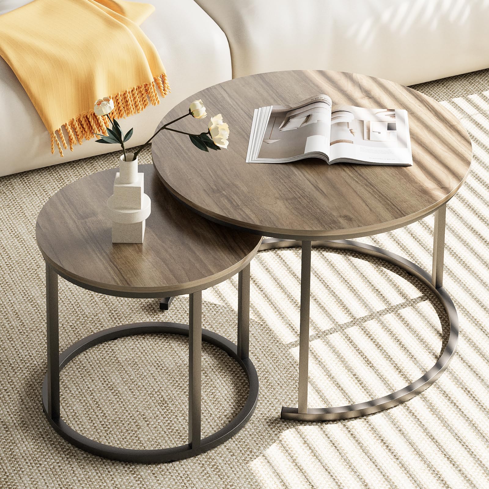 aboxoo Coffee Table Nesting Side Round Table Set of