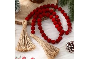 Canlierr Velvet Christmas Bead Garland, 39 Inch Burgundy Flock Beads with Tassels Tiered Tray Decor Wall Hanging Home Ornaments for Christmas Tree Decorations