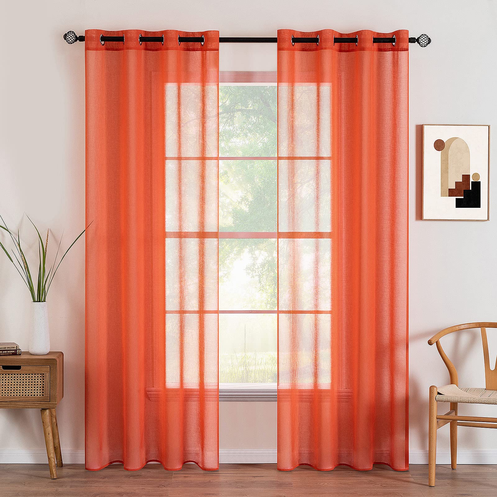 MIULEE 2 Panels Sheer Window Curtains Elegant Window Voile Panels Drapes Treatment for Bedroom Living Room 55" Wx63 L Grommet Top Orange — image 1