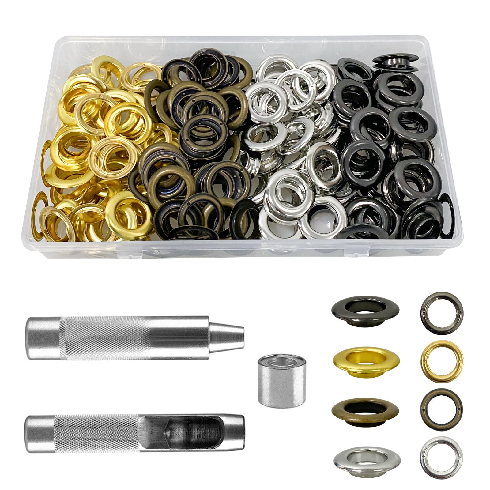 Grommet Tool Kit 14 mm Grommet Eyelets Washers Eyelet Pliers Set 120 Pieces Grommet Adjustment Tool and 120 Pieces Grommet Eyelets with Storage Box