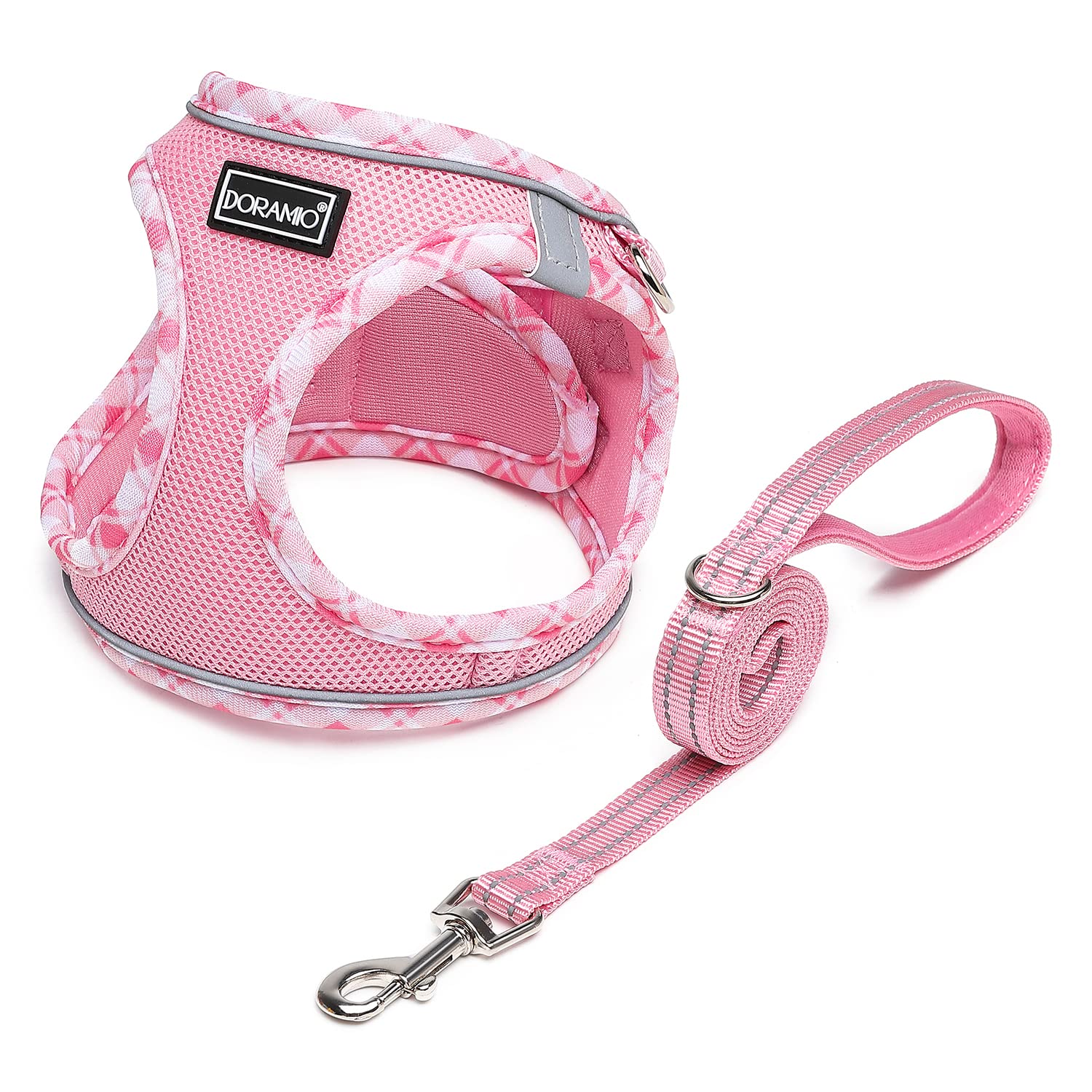 DORAMIO Step-in Dog Harness and Leash Set, Soft Mesh No-Chock Reflective Breathable Easy Walk Lightweight Vest Harnesses with Safety Buckle for Small Dogs, Cats, Puppies (Pink, XL) — image 1