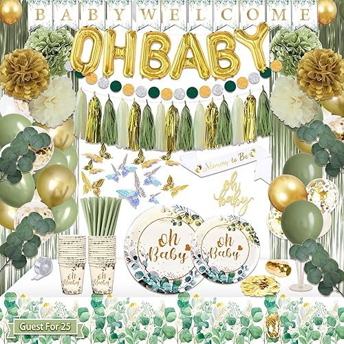 Guudmua 217 Pcs Sage Green Baby Shower Decorations, Neutral Baby