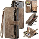 Lxisxcna Compatible with iPhone 17 Pro Max Wallet Case with Card Holder Kickstand Magnetic Zipper Pocket Lanyard Strap Wristlet,Leather Flip Case Wallet for iPhone 17 Pro Max 6.9 Inch (Brown)