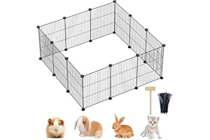 Lxvckly Pet Playpen, Small Animals Playpen, DIY Encrypted Metal Wire Rabbit Fence, Guinea Pigs Cages, Puppy Kitten Playpen, Indoor & Outdoor Yard Fence for Small Animals 12 Pcs Panels Black
