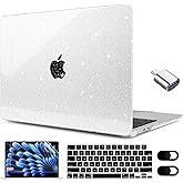 MEEgoodo Glitter Case for M4/M3/M2 MacBook Air 15 inch Case 2025 2024 2023, Fit Model (A3241/A3114/A2941), Laptop Shell with Keyboard &Camera Cover&OTG Adapter& Screen Protector, Glitter Transparent