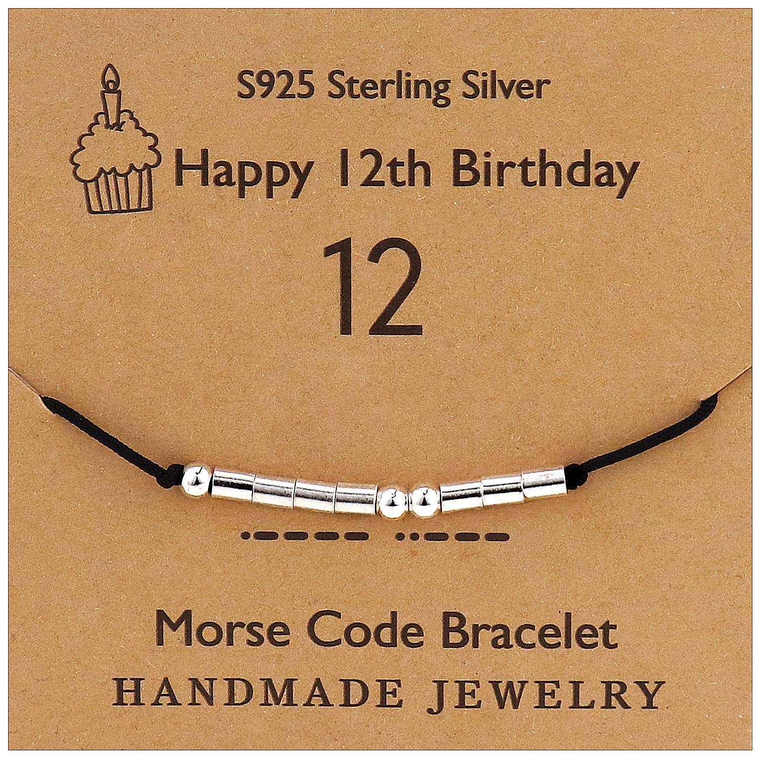 YooAi Morse Code Bracelet Happy Birthday Gifts for Girls Boys Sterling Silver Bracelet Birthday Gift Jewelry for 12 Years Old Beads on Silk Cord 12th