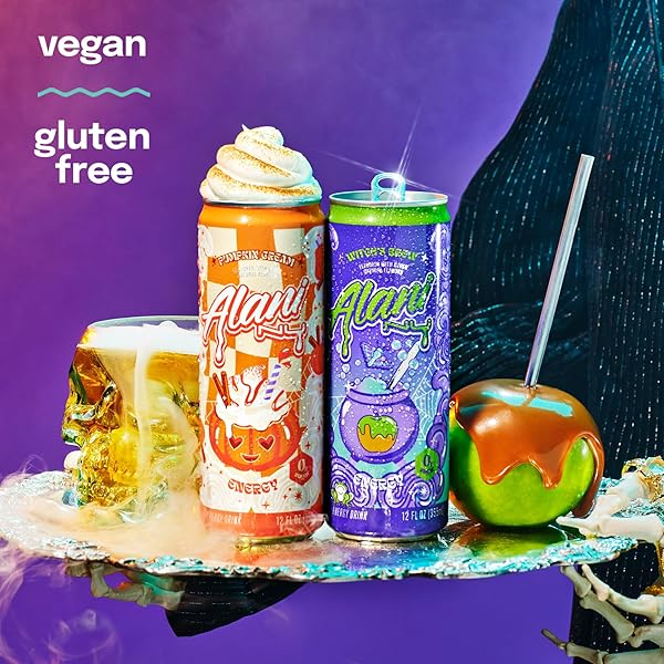 ALANI NU VARIETY PACK – WITCH’S BREW & PUMPKIN CREAM SUGAR FREE, LOW CALORIE ENERGY DRINKS, 200MG CAFFEINE, ANTIOXIDANTS, BIOTIN B VITAMINS, ZERO SUGAR, 15 CALORIES OR LESS, 12 FL OZ CANS (12 PACK)