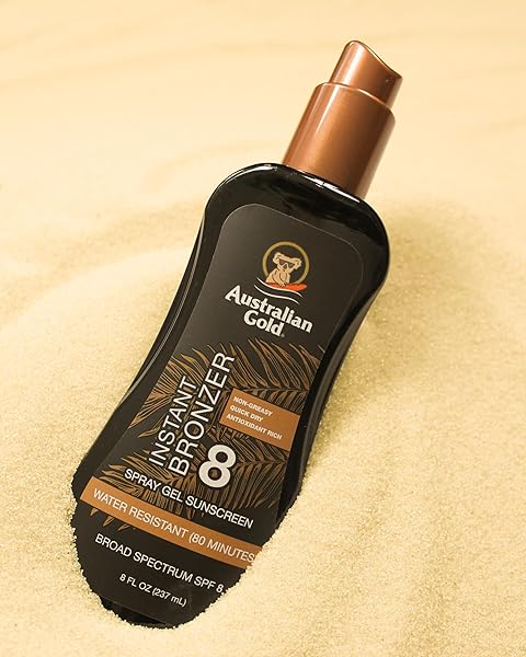 AUSTRALIAN GOLD SPRAY GEL SUNSCREEN WITH INSTANT BRONZER SPF 8, 8 OUNCE