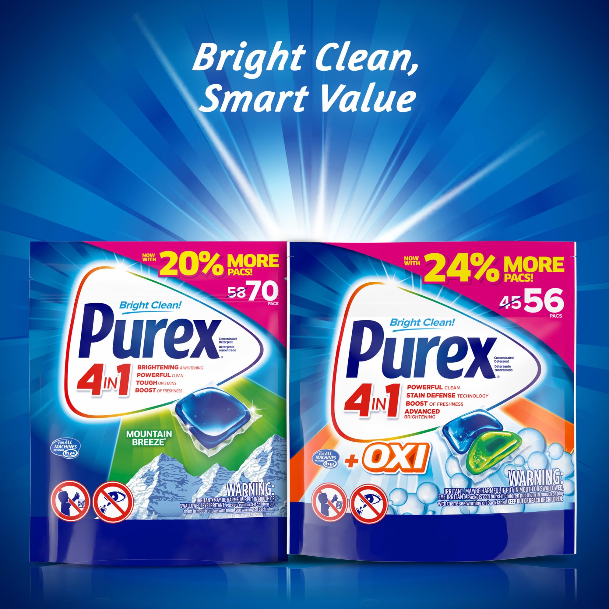 Purex 4-in-1 Laundry Detergent Pacs, Mountain Breeze, 70 Count