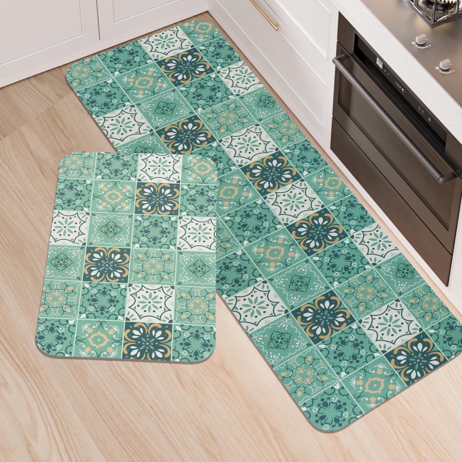 LY4U Kitchen Rug Sets, 2 Piece Non Slip Kitchen Mats and Rugs Runner Set, Rubber Backing Super Absorbable Washable Floor Mats, 43x75+43x120cm