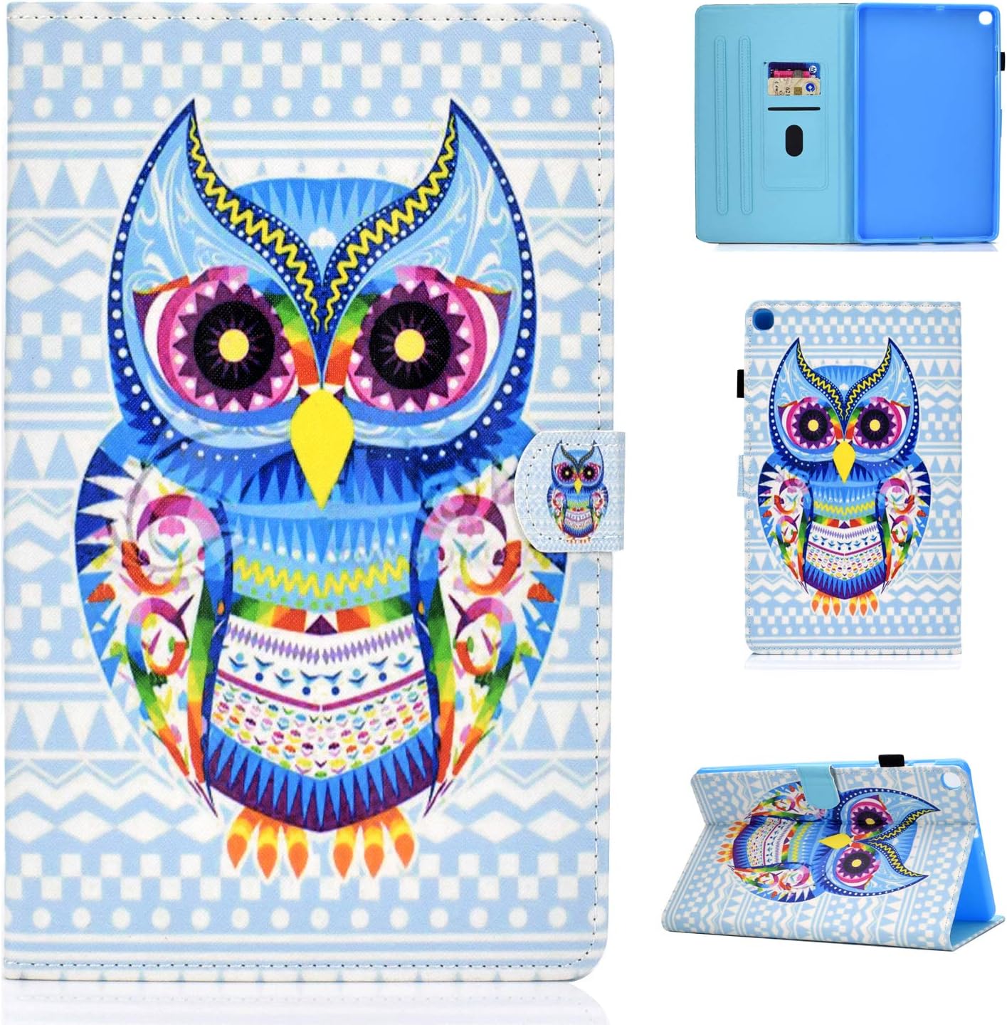 Femkeva Galaxy Tab S6 Lite 10.4 Leather Case with Pencil Holder Colorful Premium Leather Soft TPU Wallet Stand Smart Cover for Samsung Galaxy Tab S6 Lite SM-P610 10.4 2020 (Colorowl)