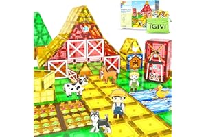 IGIVI Magnetic Tiles Farm Animals Toddler Toys, STEM Magnet Building Blocks for Kids Ages 3-5 4-8 5-7, Preschool Montessori Sensory Toys, Gifts for 3 Year Old Boys & Girls