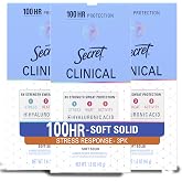 Secret Clinical Strength Antiperspirant Deodorant for Women, Stress Response, 3X Stress &amp; 72hr Sweat &amp; Odor Protection, PH Balancing Minerals, Soft Solid, 1.6 oz (Pack of 3)