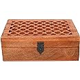Samhita Mango Wood Decorative Wooden Box with Hinged Lid in Jali Carvings Used as Storage Box Christmas Gifts Items (9" x 6" x 3')