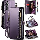 Defencase Compatible with Samsung Galaxy S24 Case Wallet with RFID Blocking Card Holder for Women Men, Soft PU Leather Magnetic Snap Flip Zipper Strap Wallet Phone Case Fit for Galaxy S24 6.2", Purple