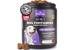 CHEWIA Dog Vitamins 15 in 1 - Dog Multivitamin Chews with MSM for Hip & Joint Health - Dog Supplement for Itchy Skin Relief - Multivitamin for Dogs Immune Support with Enzymes - Skin & Coat, Mobility Support