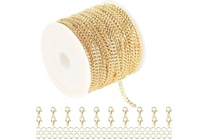 YOUBEIYEE 32.8 Feet Curb Cuban Chain for Jewelry Making, 18K Gold Plated Brass Chain Roll with Open Jump Rings and Lobster Clasps Necklace Bracelet DIY Jewelry Chains Bulk