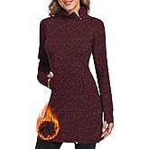 Soneven Women's Fleece Running Dress Tunic Sweatshirt 1/4 Zip Mock Neck Winter Dress with Thumb Holes and Pockets