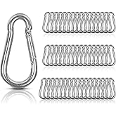 MIVIDE 50 PCS Stainless Steel Spring Snap Carabiner, Round, Silver, 2 Inch, Auto-locking, Camping, Hiking, Fishing, Boating, Dog Leash, Keychain