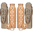 Craft Trade Pack of 2 Hammered Pure Copper Bottle with Lid and Carry Bag for Drinking Water BPA Free Leak Proof Supports Digestive & Liver Health, Ayurveda Inspired 34oz - 1 Litre Natural