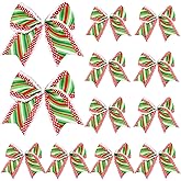 Jetec 12 Pcs Red Green Christmas Bows Decoration 6 Inch Large Christmas Wreaths Bows Xmas Tree Dot Ribbons Ornaments for Garland Wedding Party(Red and Green,Stripe Pattern)