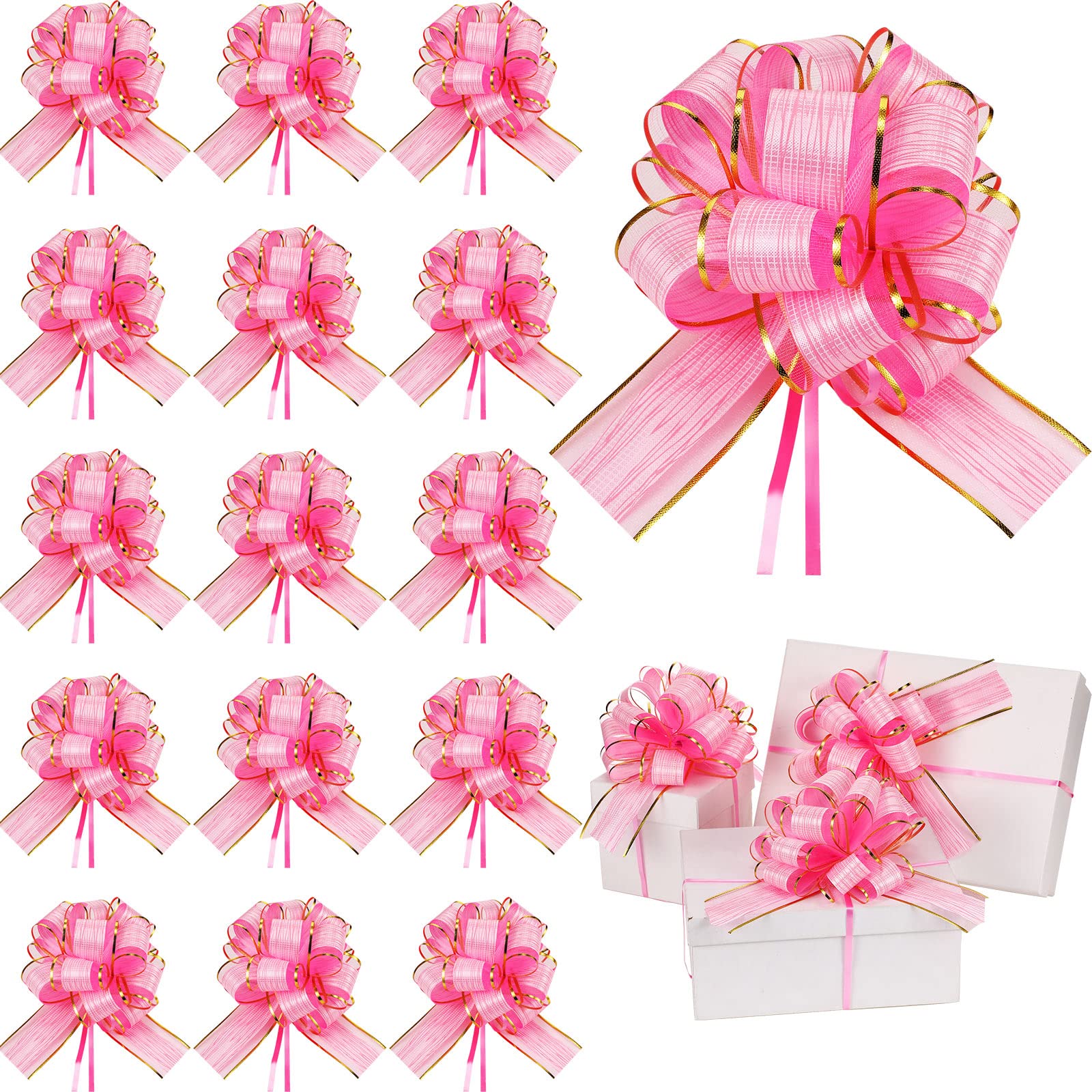 Photo 1 of 30 Pcs Large Wrapping Pull Bows Ribbon Pull Bows Gift Ribbon for Valentine Xmas Holiday Decoration Baskets Gift Present(Pink)
