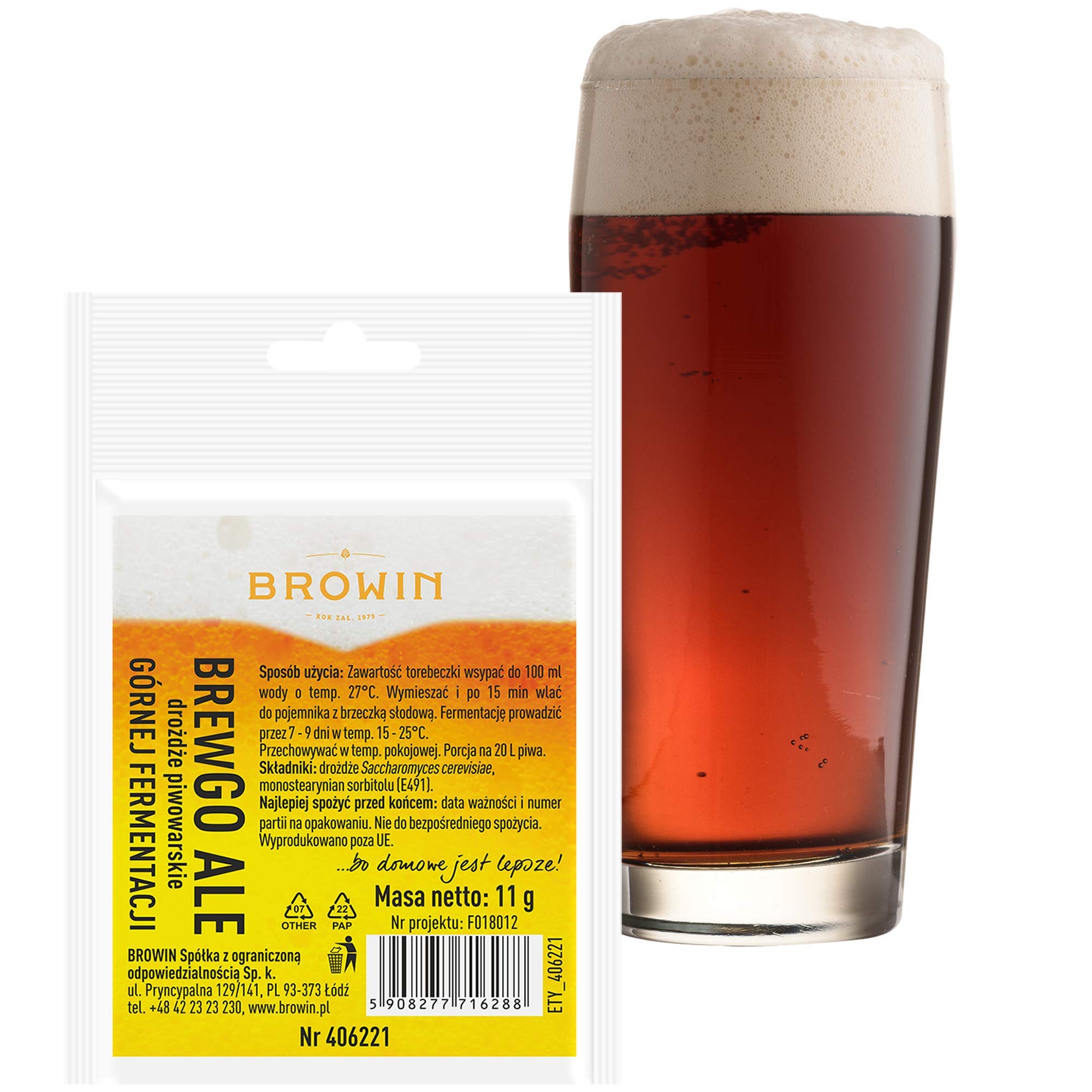 Browin 406221 BrewGO Ale Type Brewer's Yeast 11 g for 20 L of Spice, Alcohol ≤ 6%, Powder