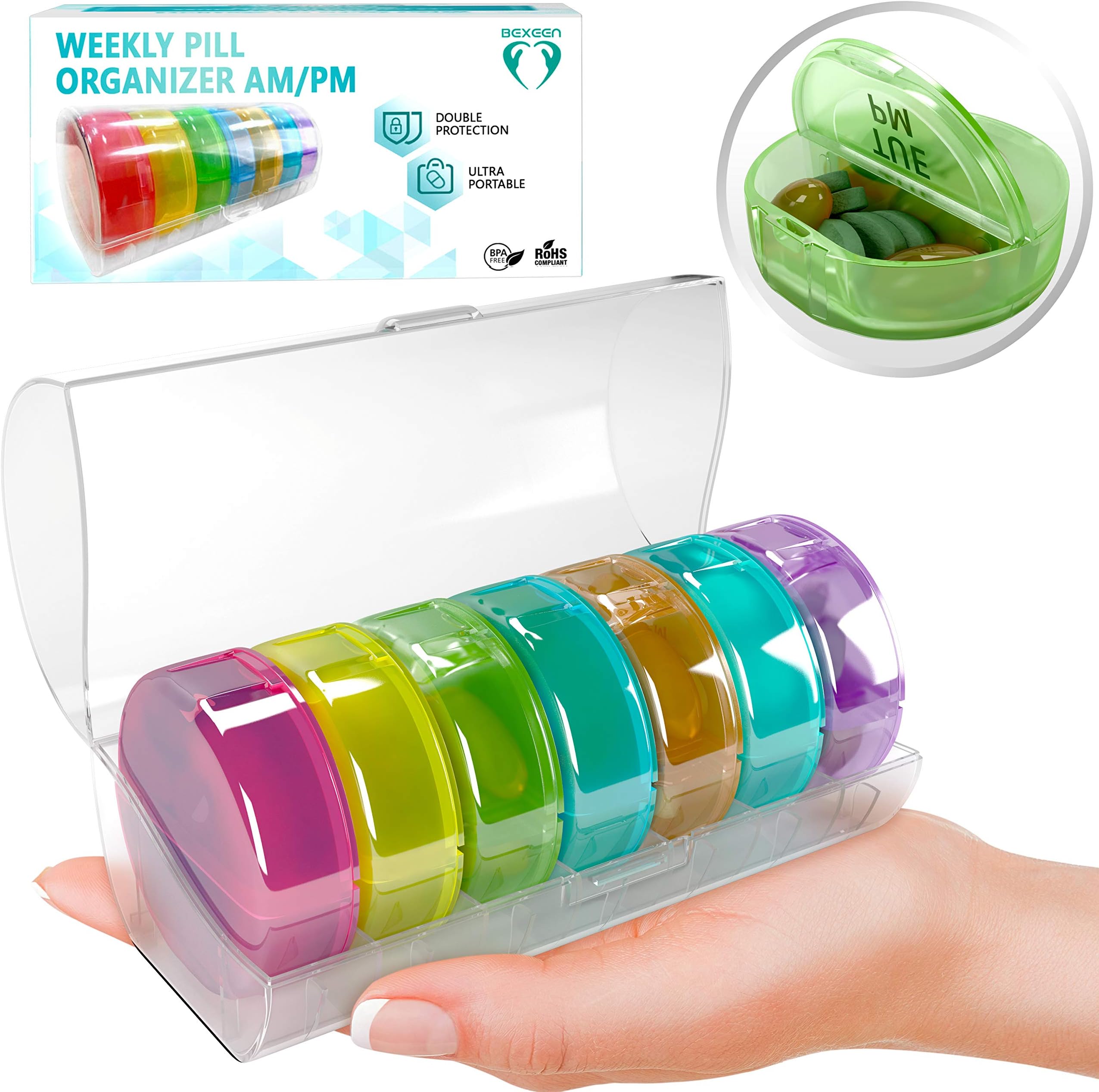 Pill Cases AM/PM Pill Organizer Twice a Day Pill Holder 2 Times a Day 7 Day Pill Container Weekly Portable Design and Removable Compartments to Hold Vitamins Supplements Daily Pill Reminder Dispenser