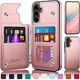 DJDUCK Designed for Samsung Galaxy S24 FE Case Wallet with Card Holder, [Magnetic Clasp Cover] [RFID Blocking Leather Protection] Shockproof Women Men Cases for Samsung S24 FE Rose Gold