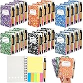 Dunzoom 24 Sets Spiral Notebook Bulk, Steno Pads Lined Notepad with Pen, Sticky Notes Colored Index Tabs, 5.2" x 4.1" Pocket Notebook for Home Business Office Supplies, 60 Sheets (Multicolor)