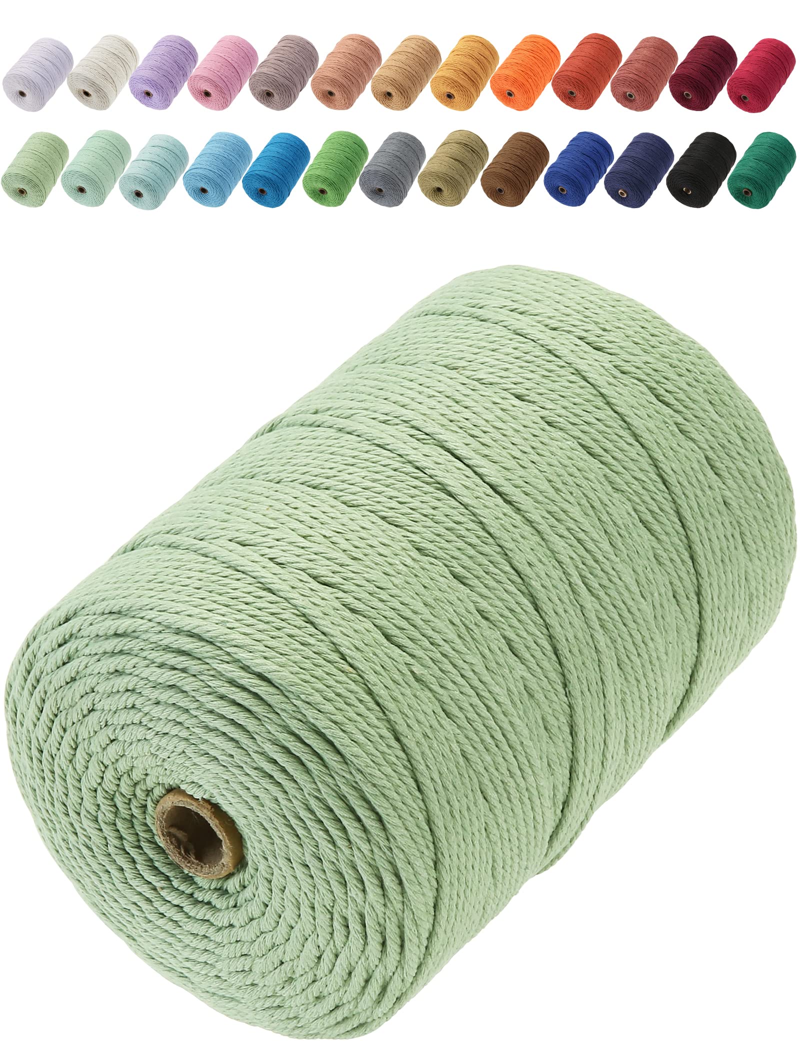GOHOF Macrame Cord 3mm x 200m Premium Cotton Macrame Rope, 4 Strand Twisted Soft Cotton Cord, One of The Most Perfect Materials for Macrame Art, Cotton String Without Chemicals (Pea Green) — image 1