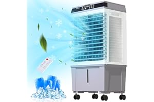 MEPTY Evaporative Air Cooler, Swamp Cooler with 5.3Gallon Water Tank, Remote Control, 12H Timer, 3 Modes & Speeds, 90° Oscillation, Portable Air Cooler for Room, Office, Outdoor Use