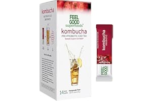 FeelGood Superfoods Kombucha Iced Tea Packets, Delicious Pomegranate Flavored Refreshing Instant Kombucha Powder Fizzy Drink, Probiotic Supplement for Gut Health, 14 pack
