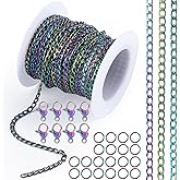 PAGOW 16.4 Feet 5 Yards Colorful Unwelded Twisted Cable, 2.8x4.4mm Jewelry Chains, Necklace Chain Link with Spool, 8pcs Lobster Clasps, 20pcs Jump Rings for DIY Jewelry Making, Bracelets