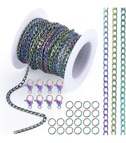 FASHEWELRY Rainbow Stainless Steel Chain | 16.4 Ft Multicolor Curb Link Chain | 10.8x5.7x2.5mm For Jewelry Making 2 thumbnail image